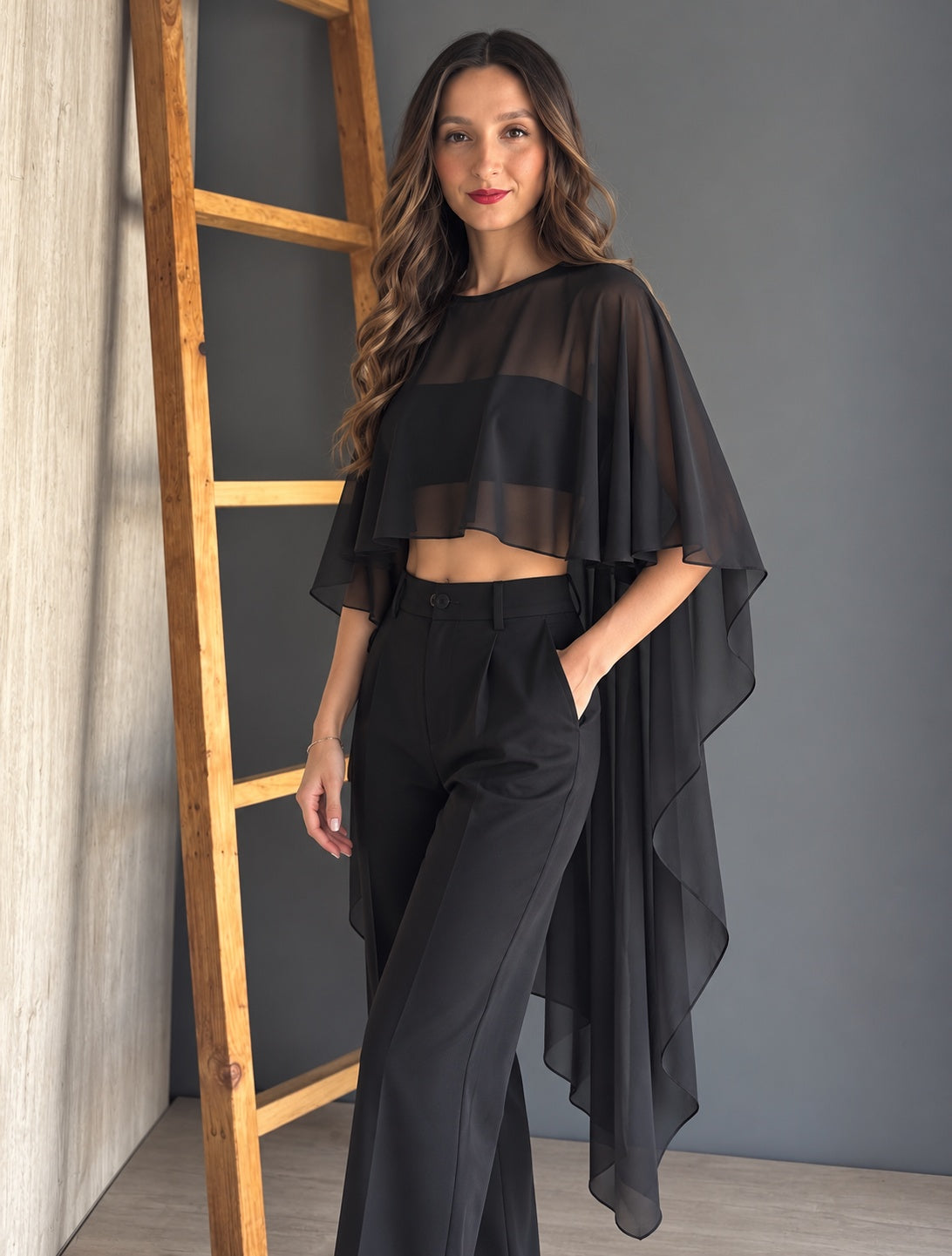 Black Chiffon Hi-Low Top