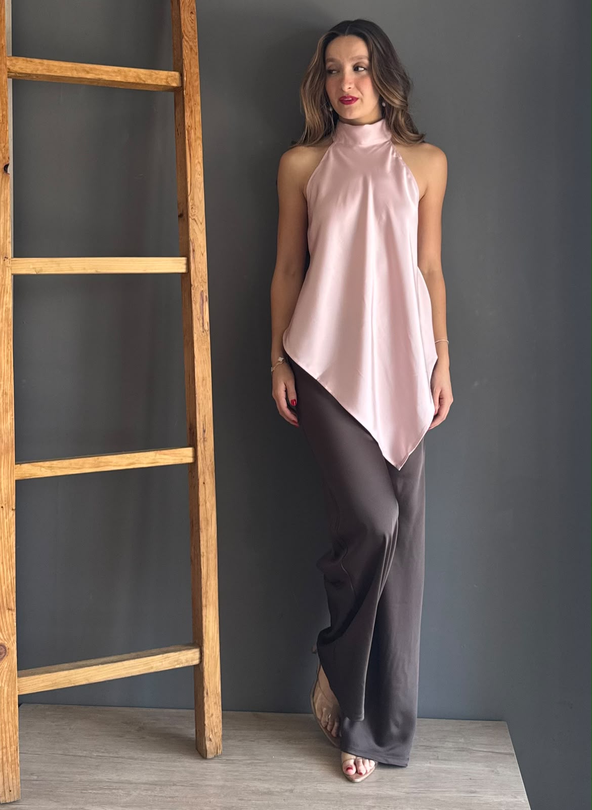 Blush Satin Halter Neck Top