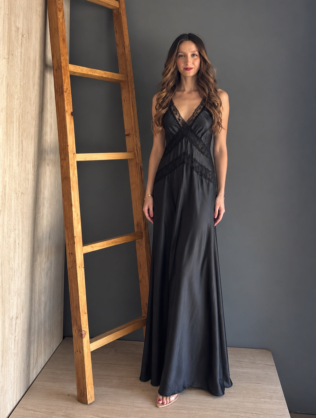 Black Satin Maxi Dress