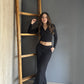 MUSE RIBBED WRAP LOUNGE SET BLACK