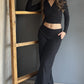 MUSE RIBBED WRAP LOUNGE SET BLACK