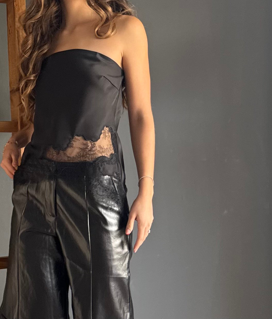 White Satin Lace Top – Blanco/Negro blanco/negro - vista 1