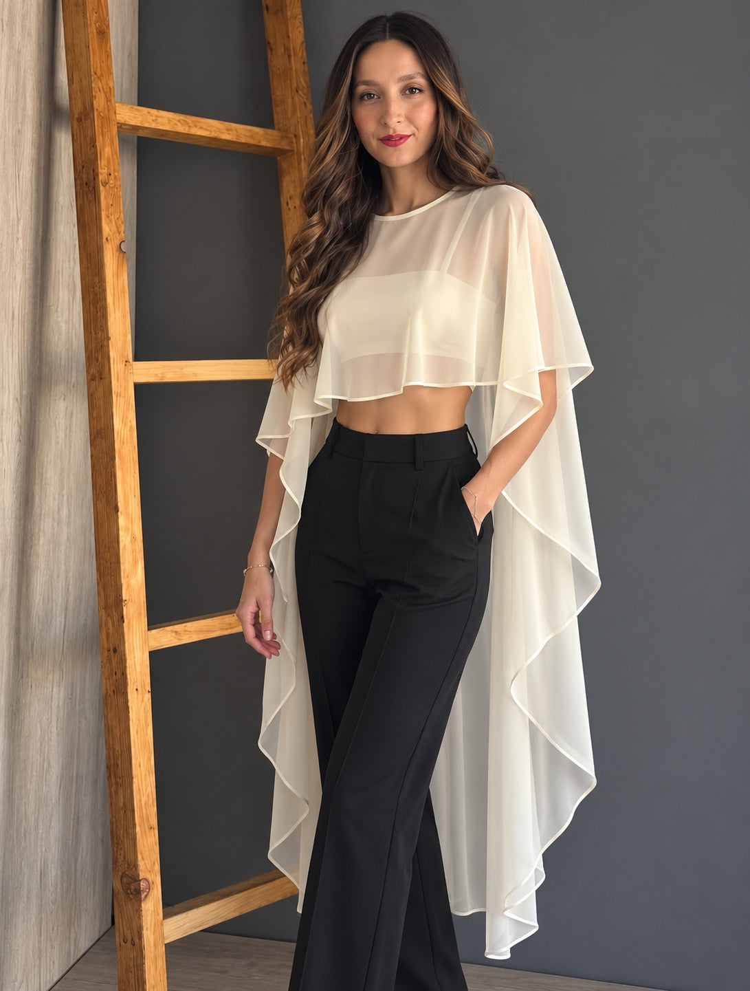 Cream Chiffon Hi-Low Top