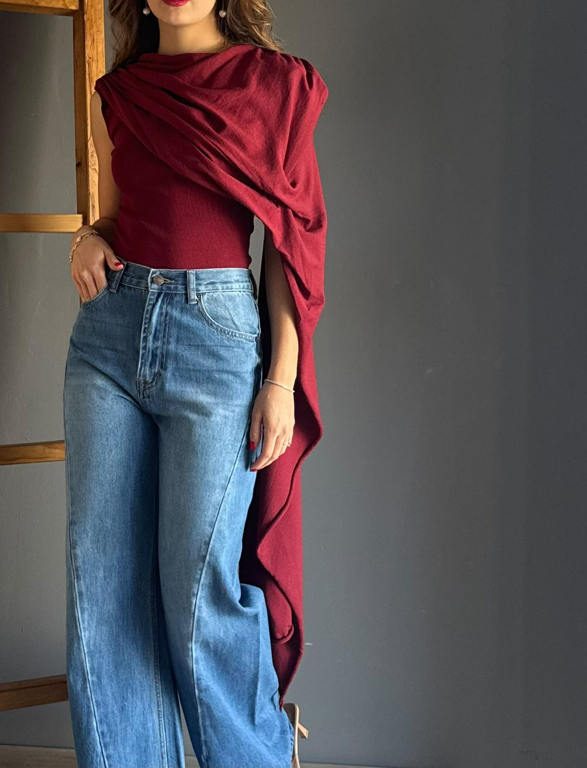 Wine Draped Scarf Top