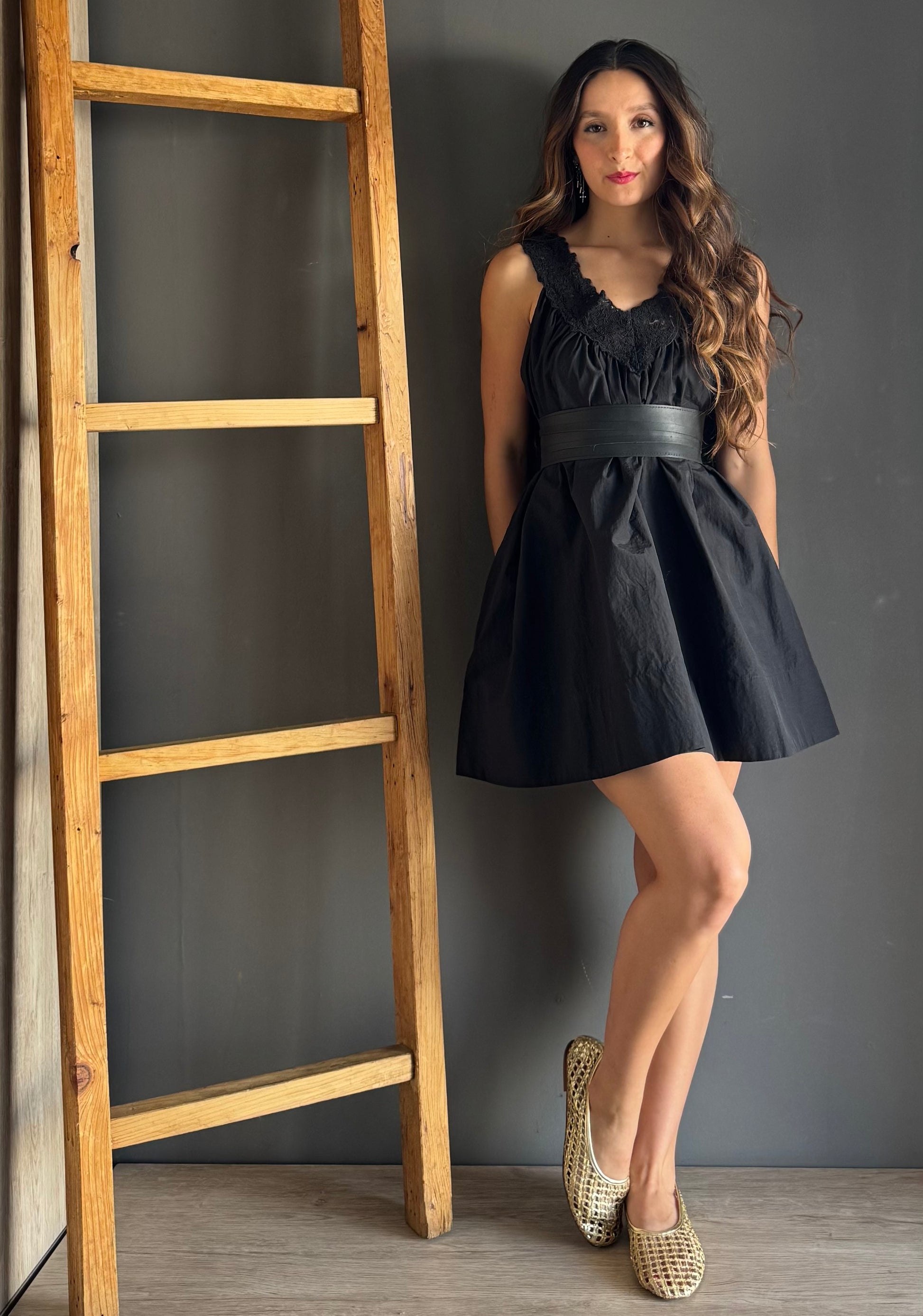 Black Lace Neck Mini Dress /M – Negro negro - vista 3