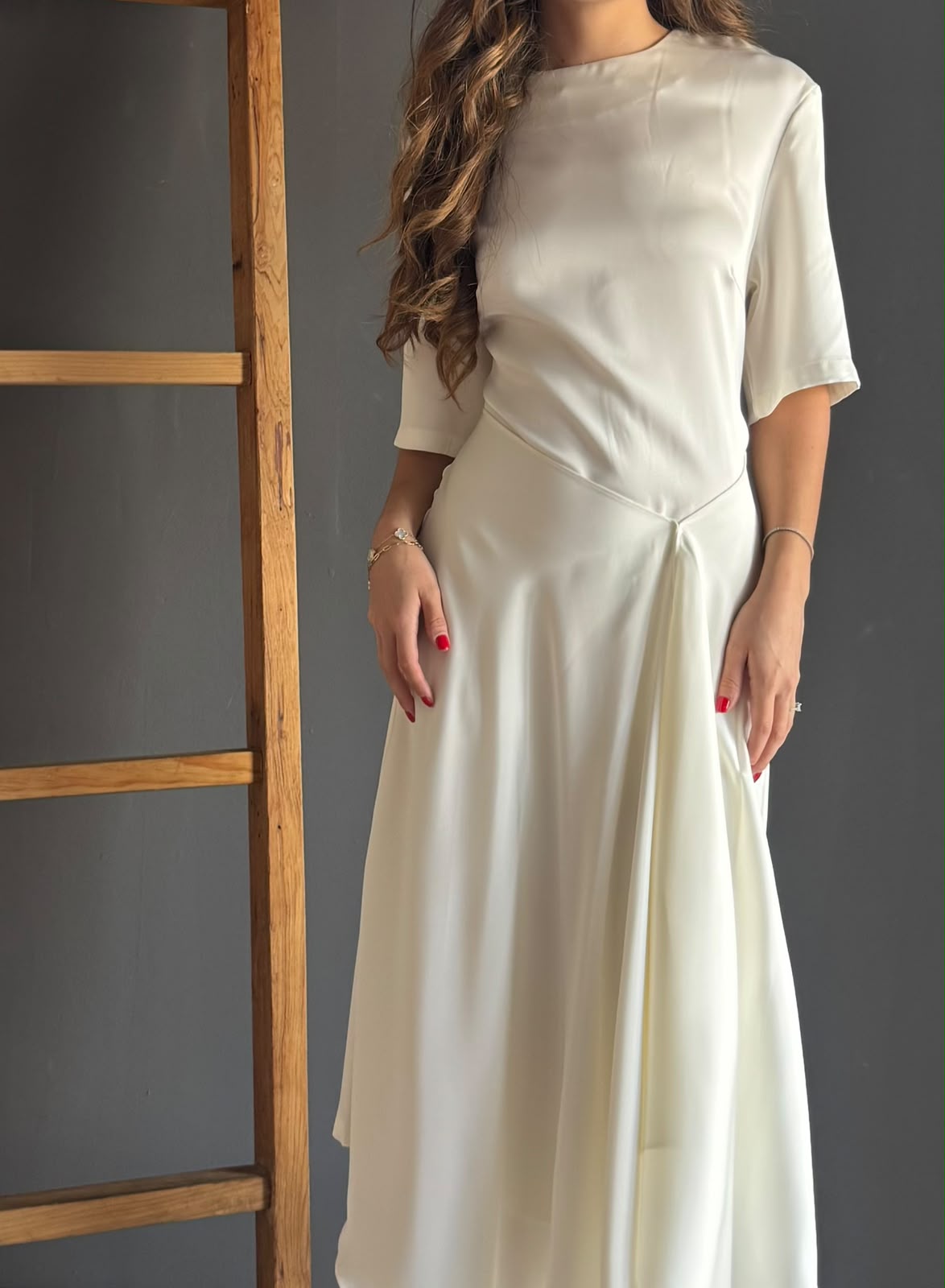 Cream Satin Midi Dress