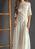 Cream Satin Midi Dress