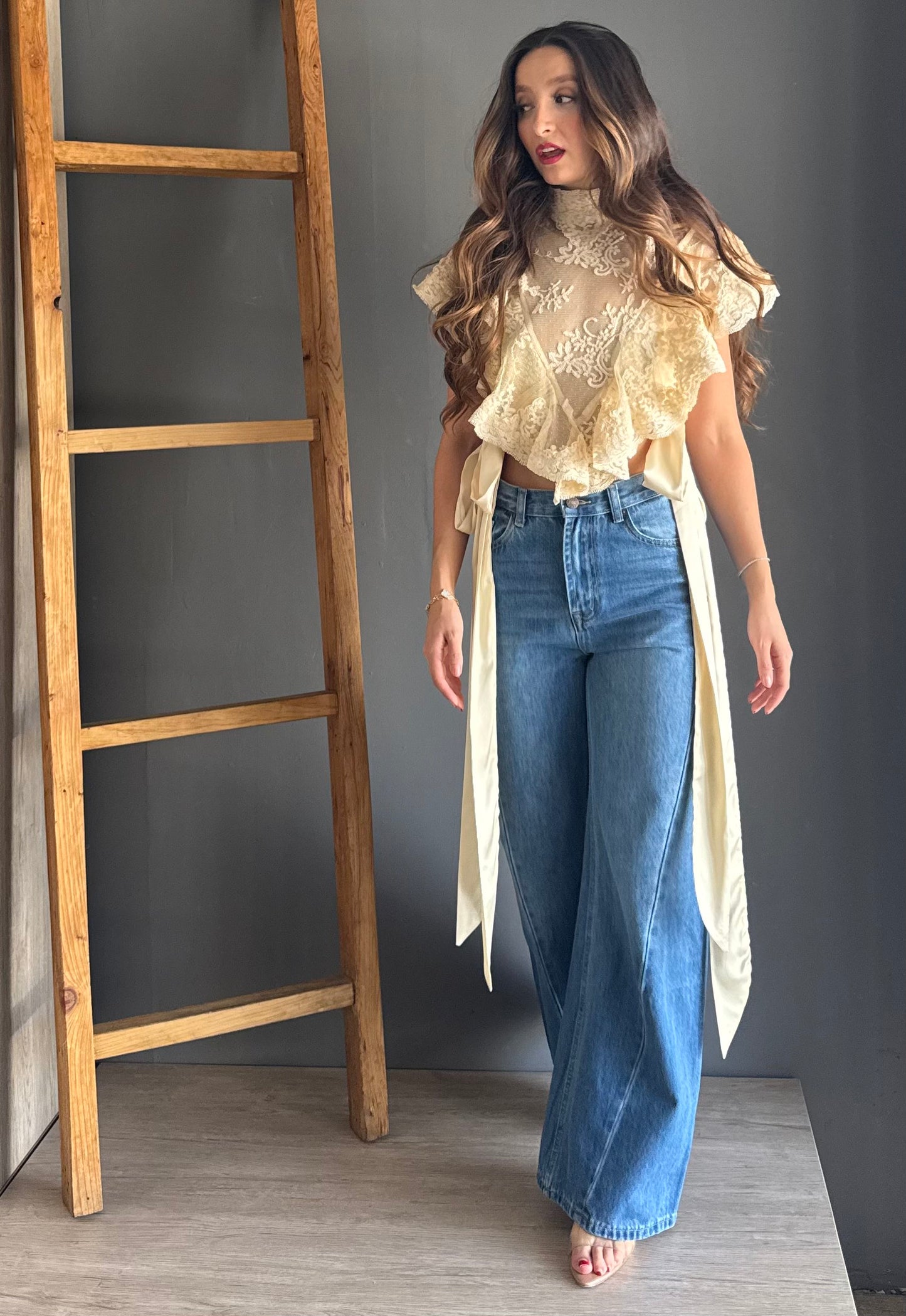 Beige Lace Crop Top – Nude nude - vista 2
