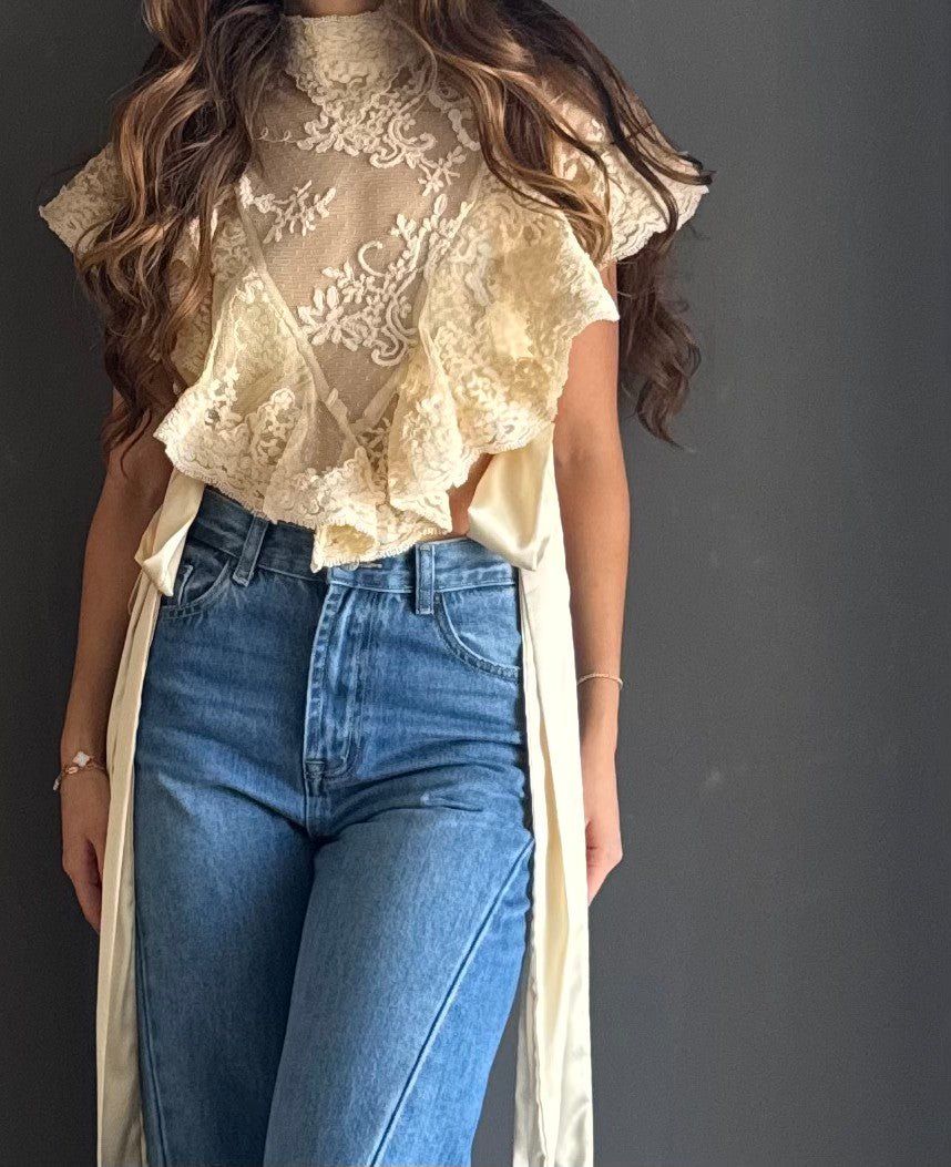 Beige Lace Crop Top – Nude nude - vista 3