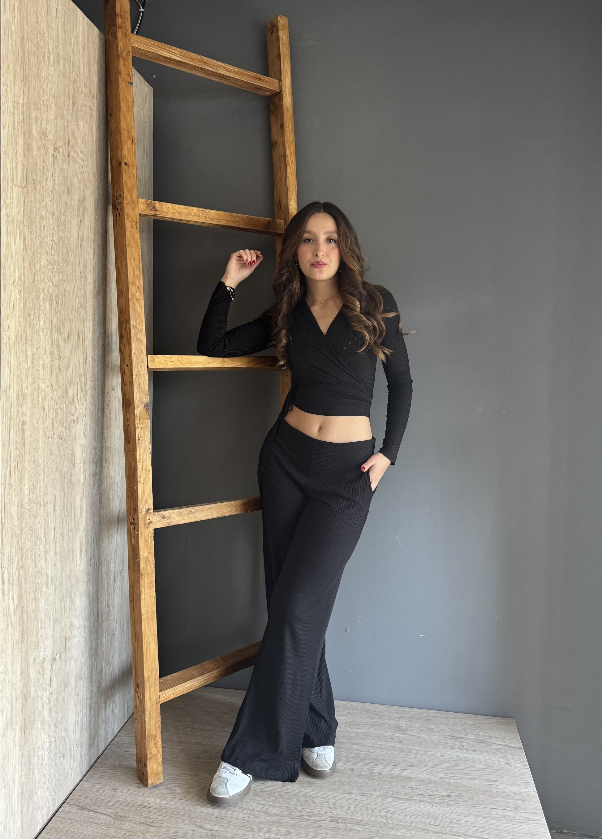 Muse Ribbed Wrap Lounge Set Black – Negro negro - vista 1