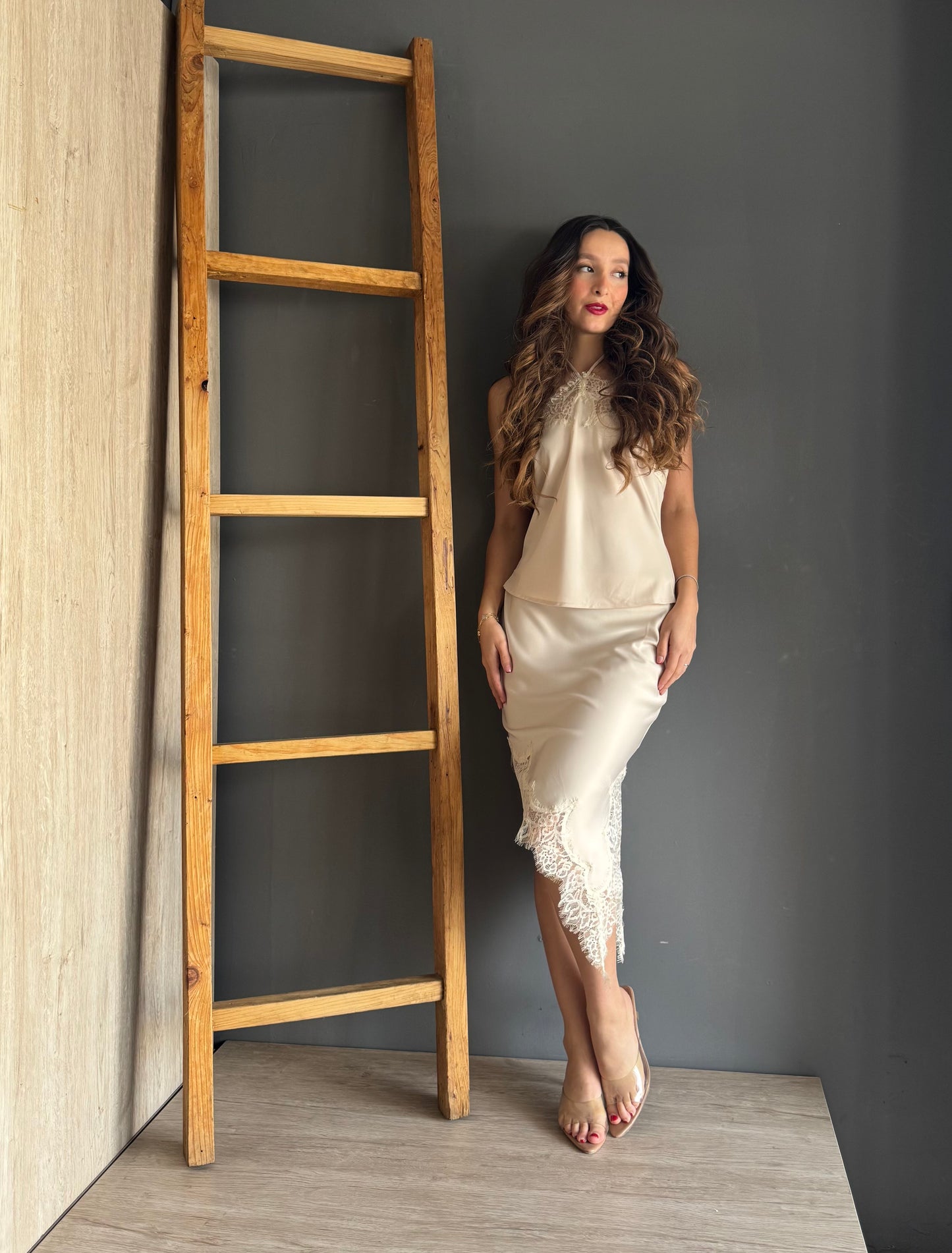 Cream Asymmetrical Satin Skirt – Champagne Claro champagne claro - vista 2