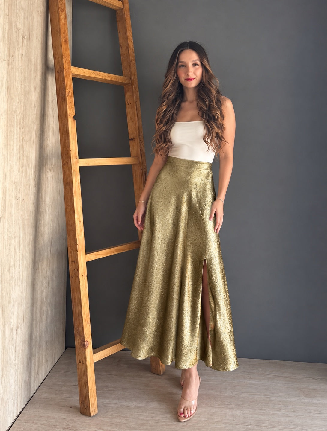 Metallic Midi Skirt Gold – Dorada