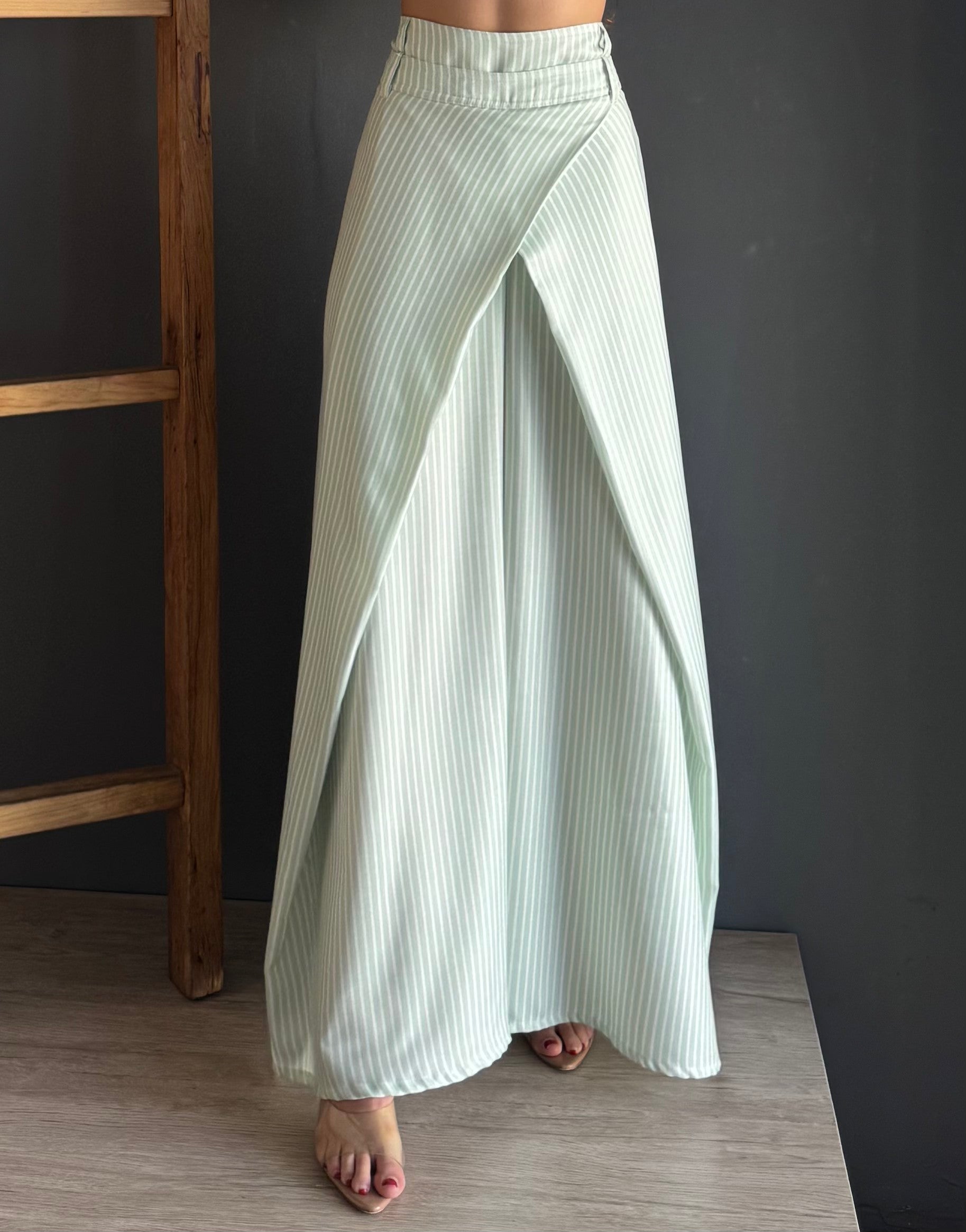 Pantalon Doble Pretina Rayado Verde – Verde Clarito verde clarito - vista 3