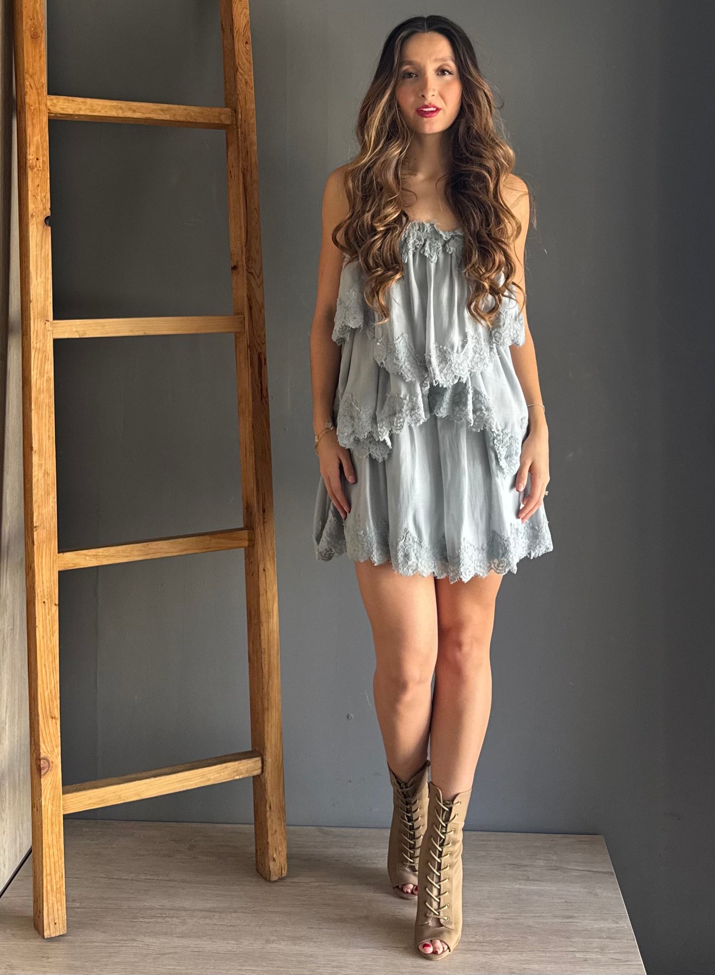 Ruffle Mini Dress Blue – Azul Grisaceo azul grisaceo - vista 5