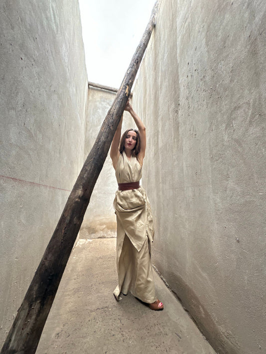 Ariana Biege Linen Skirt