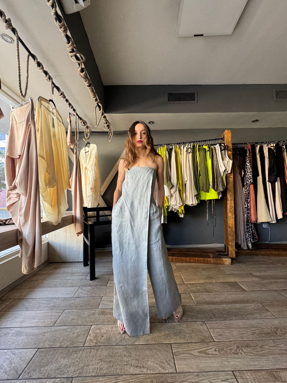 Delilah Gray Linen Jumpsuit