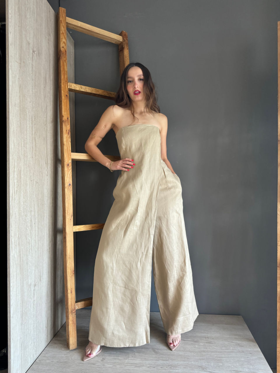 Delilah Beige Linen Jumpsuit