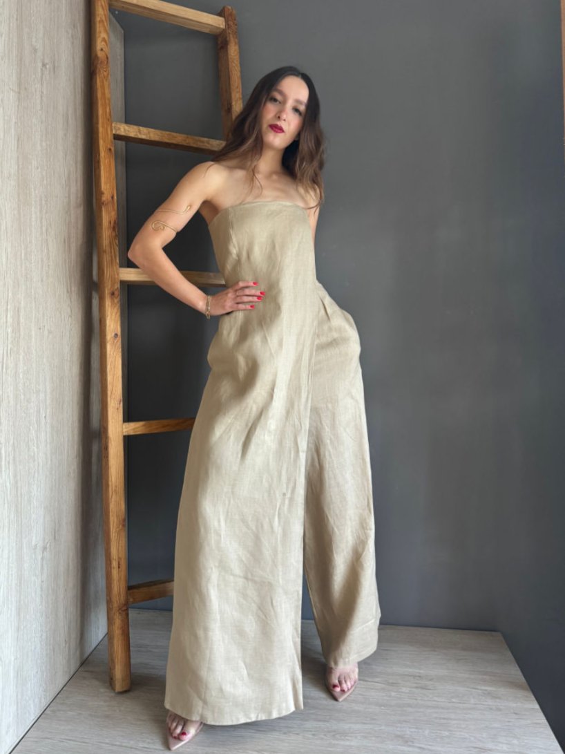 Delilah Beige Linen Jumpsuit