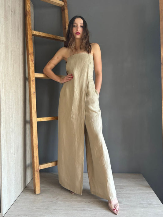 Delilah Beige Linen Jumpsuit