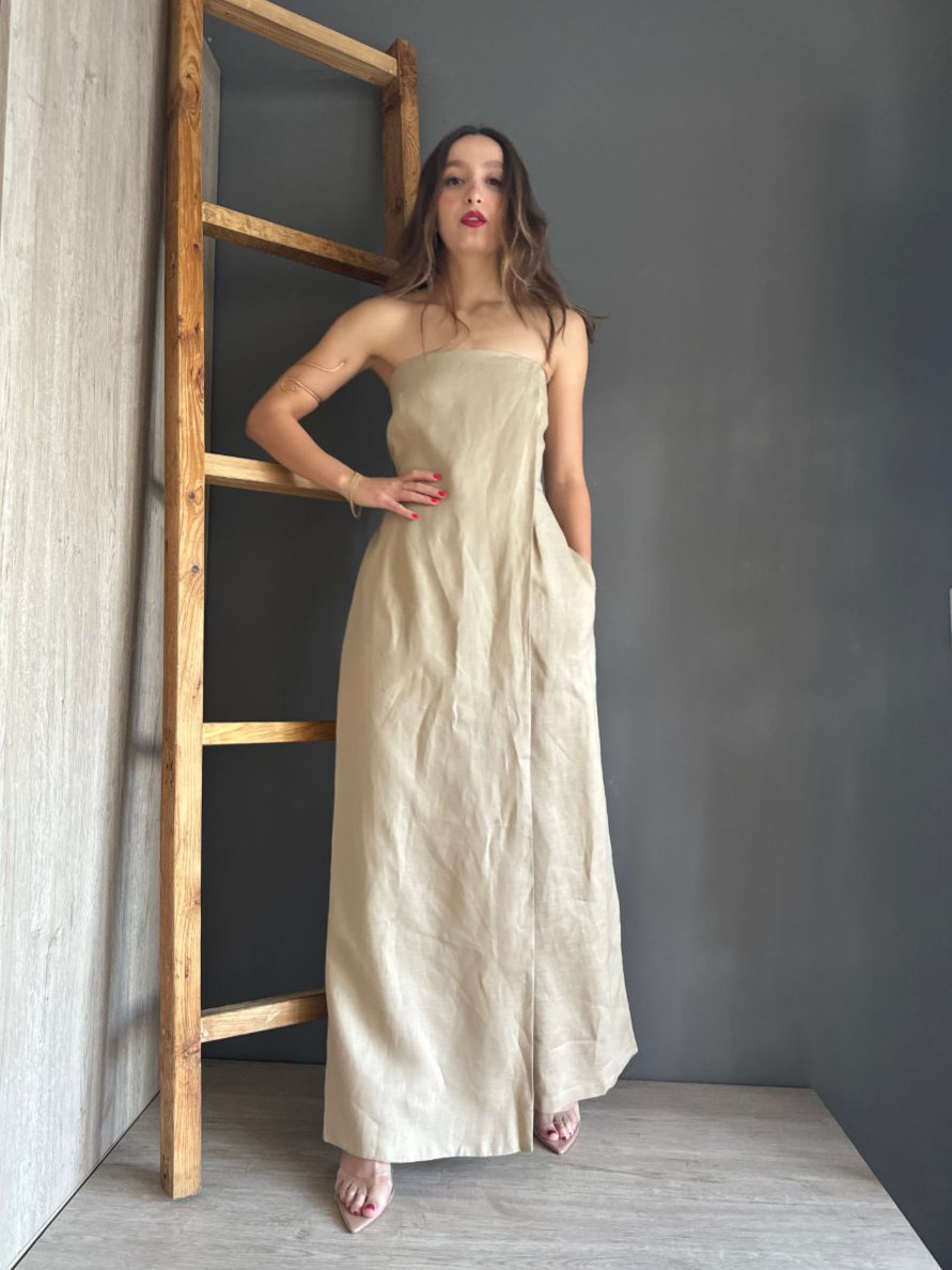 Delilah Beige Linen Jumpsuit